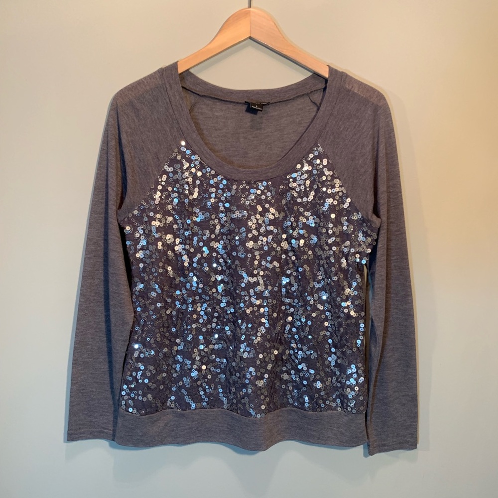 Audrey Ann Silver Sequin Top